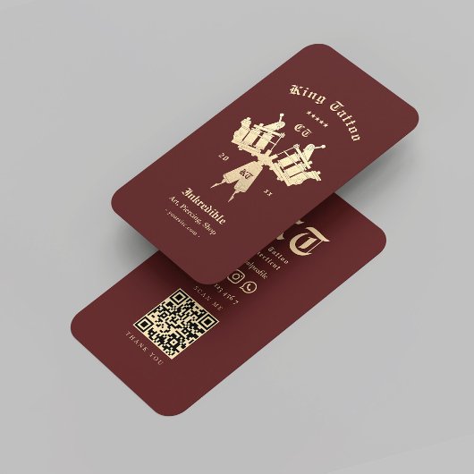 Carte De Visite Artiste de tatouage moderne Monogramme Or Rouge fo