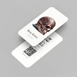 Carte De Visite Artiste de tatouage moderne Rosegold Crâne Qr Code