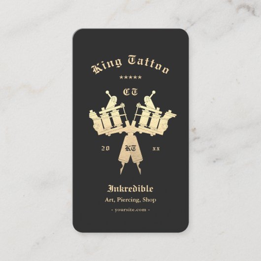 Carte De Visite Artiste de tatouage moderne Studio Monogramme Or Q (Devant)