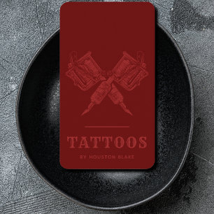 Carte De Visite Artiste de tatouage monochrome rouge minimaliste v