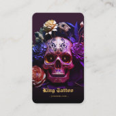 Carte De Visite Artiste de tatouage Monogramme foncé pourpre crâne (Devant)