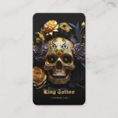 Carte De Visite Artiste de tatouage Monogramme Noir Gold Crâne Mod (Devant)