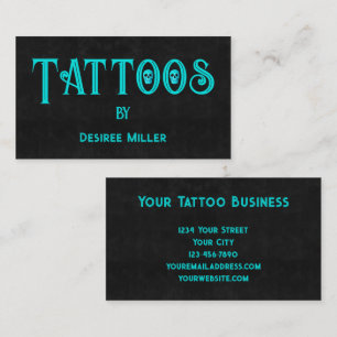 Carte De Visite Artiste de tatouage noir Cool Turquoise crâne