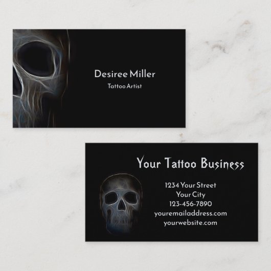 Carte De Visite Artiste De Tatouage Noir Et Blanc Goth Design Crân (Devant / Derrière)