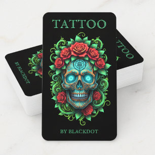 Carte De Visite Artiste de tatouage professionnel Crâne floral Tat