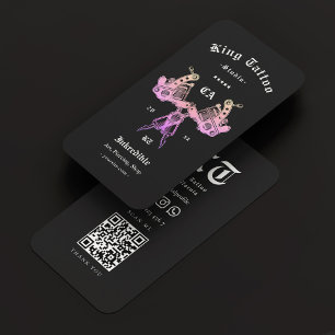 Carte De Visite Artiste de tatouage rétro noir violet rose