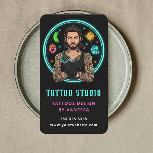 Carte De Visite Artiste de tatouage Studio de tatouage Éditable Pr