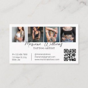 Carte De Visite Artiste de tatouage tendance Code QR 4 Collage pho