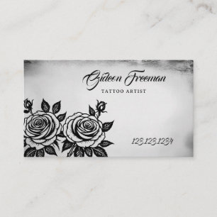 Carte De Visite Artiste de tatouage unique en noir et blanc Roses