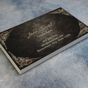 Carte De Visite Artiste de tatouage Vintage encadré Damas