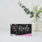 Carte De Visite Artiste de technologie de l'ongle Glam rose Silver (Debout devant)