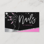 Carte De Visite Artiste de technologie de l'ongle Glam rose Silver (Devant)