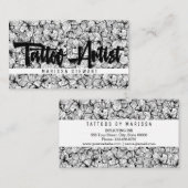 Carte De Visite Artiste dessiné moderne blanc noir de tatouage de (Devant / Derrière)