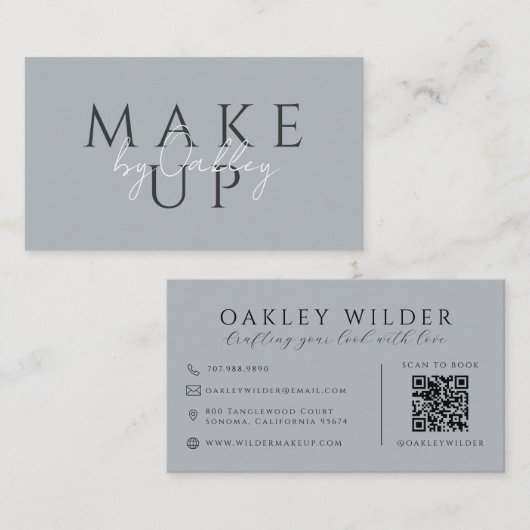 Carte De Visite Artiste en Maquillage Code QR Gris (Devant / Derrière)