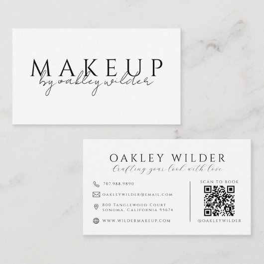 Carte De Visite Artiste en Maquillage Code QR Moderne (Devant / Derrière)
