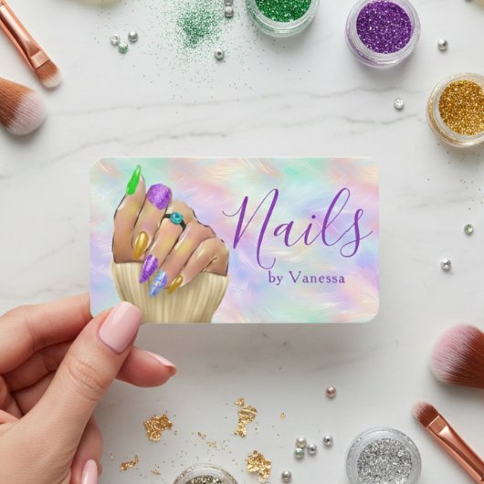 Carte De Visite Artiste Manucure Studio de Vernis Chic Iridescent