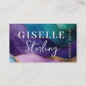 Carte De Visite Artiste maquillage Aquarelle Abstraite violet or (Devant)