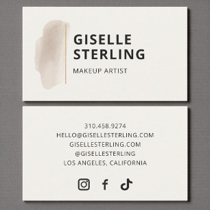Carte De Visite Artiste Maquillage Beige Neutre Aquarelle Minimali