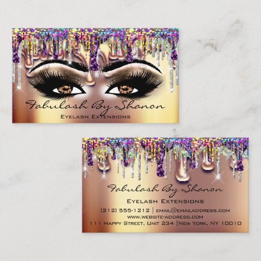 Carte De Visite Artiste maquillage Brown Eyelash Gold Drivers Holo (Devant / Derrière)
