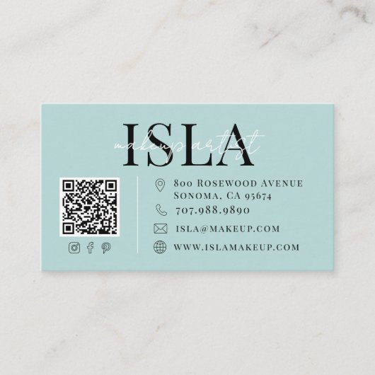 Carte De Visite Artiste Maquillage Code QR Bleu (Devant)