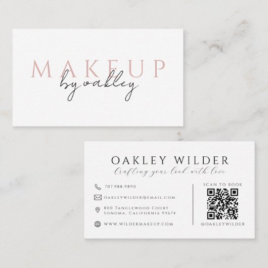 Carte De Visite Artiste Maquillage Code QR Rose (Devant / Derrière)