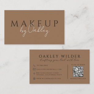 Carte De Visite Artiste Maquillage Code QR Terracotta Foncé