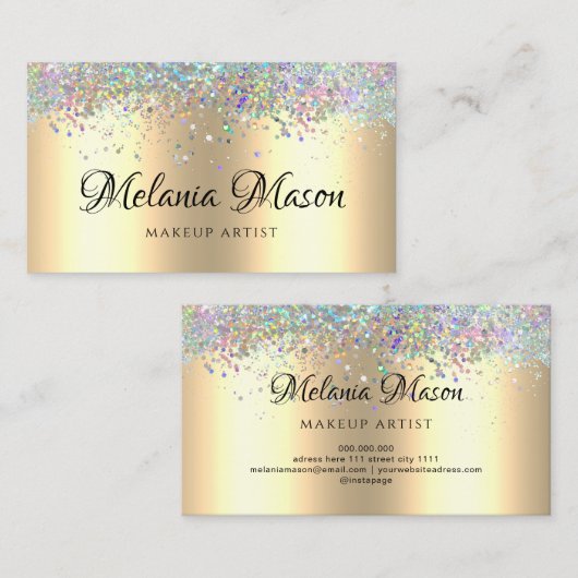Carte De Visite Artiste maquillage de Parties scintillant Holograp (Devant / Derrière)