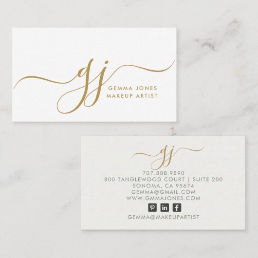 Carte De Visite Artiste maquillage des initiales de script or mode (Devant / Derrière)