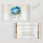 Carte De Visite Artiste maquillage Golden Confetti & Blue Lips 2 (Devant / Derrière)