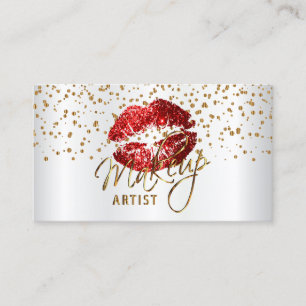 Carte De Visite Artiste maquillage Golden Confetti & Red Lips