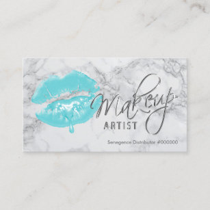 Carte De Visite Artiste maquillage Lèvres Turquoises et marbre gri
