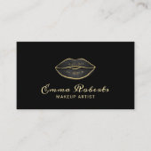 Carte De Visite Artiste maquillage Moderne Lèvres Noir & Or (Devant)
