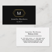 Carte De Visite Artiste maquillage moderne personnalisé noir et or (Devant / Derrière)