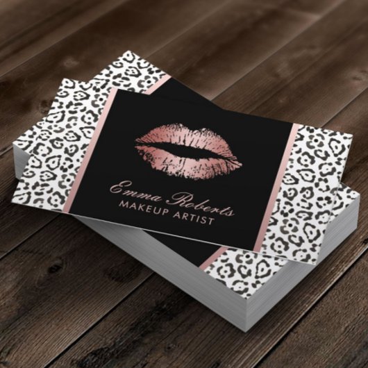 Carte De Visite Artiste maquillage Moderne Rose Lips d'or Leopard