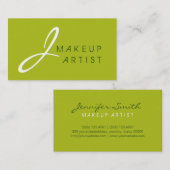 Carte De Visite Artiste maquillage Monogramme Arrière - plan vert  (Devant / Derrière)