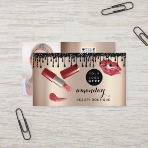 Carte De Visite Artiste maquillage Rouge Rose photo Logo QR