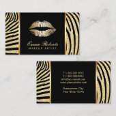 Carte De Visite Artiste maquillage Zebra Stripes Gold Lips Élégant (Devant / Derrière)