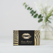 Carte De Visite Artiste maquillage Zebra Stripes Gold Lips Élégant (Debout devant)
