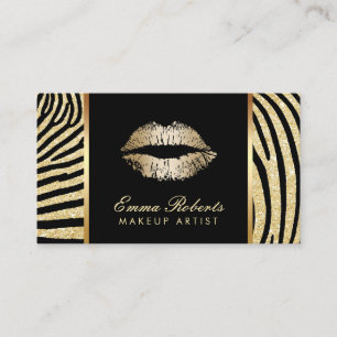 Carte De Visite Artiste maquillage Zebra Stripes Gold Lips Élégant