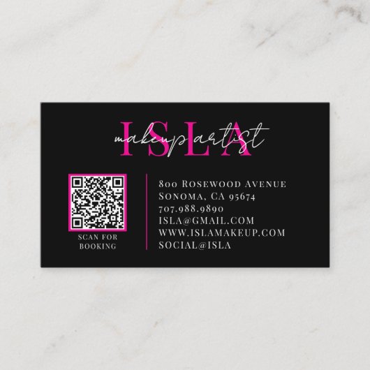 Carte De Visite Artiste Maquilleuse Code QR Rose Noir (Devant)