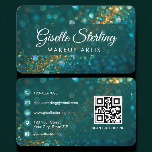 Carte De Visite Artiste Maquilleuse Code QR Vert Or Professionnel