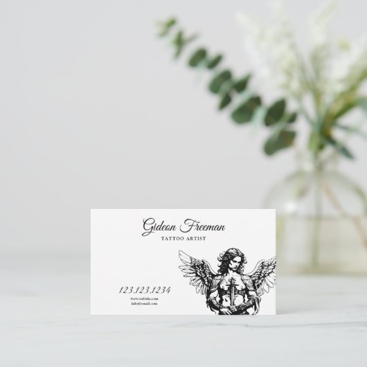 Carte De Visite Artiste moderne de tatouage noir et blanc (Debout devant)
