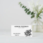 Carte De Visite Artiste moderne de tatouage noir et blanc Rose (Debout devant)