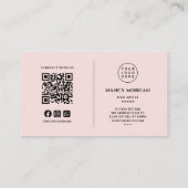 Carte De Visite Artiste Ongles Blush Rose Monogramme Code Qr Logo (Dos)