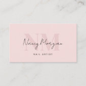 Carte De Visite Artiste Ongles Blush Rose Monogramme Code Qr Logo (Devant)
