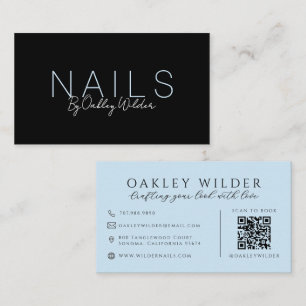 Carte De Visite Artiste Ongles Code QR Bleu Ciel Noir