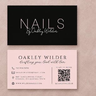 Carte De Visite Artiste Ongles Code QR Rose Fard Noir