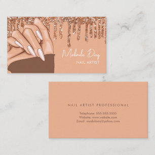 Carte De Visite Artiste Ongles Designer Salon Rose Faux Paillettes