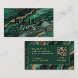 Carte De Visite Artiste Ongles en Marbre Vert Émeraude et Agate Do