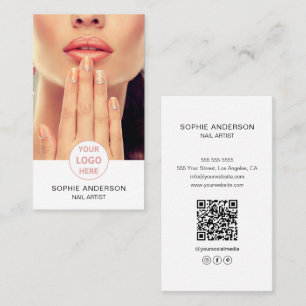 Carte De Visite Artiste Ongles Logo Personnalisé Photo Blanc
